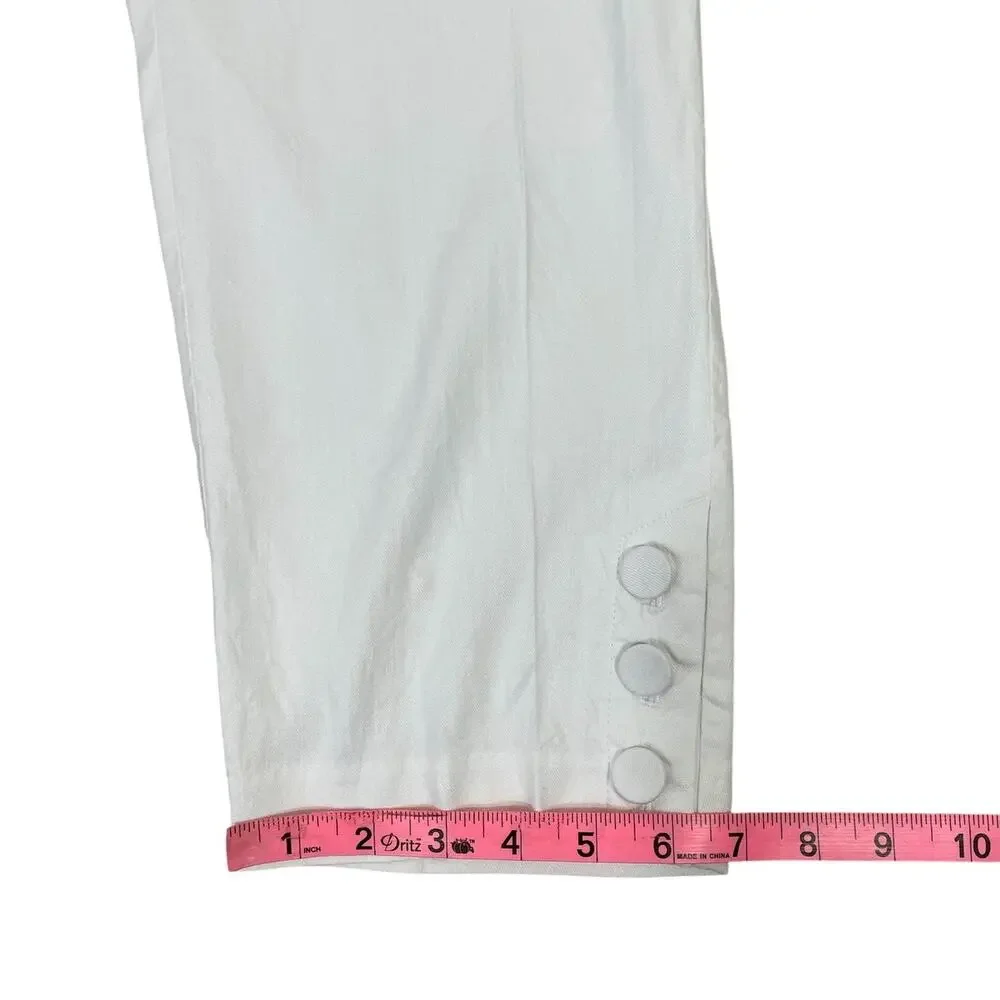 J.Jill Linen Stretch Pull On Cropped Ankle Pant White Sz MP Minimalist Coastal